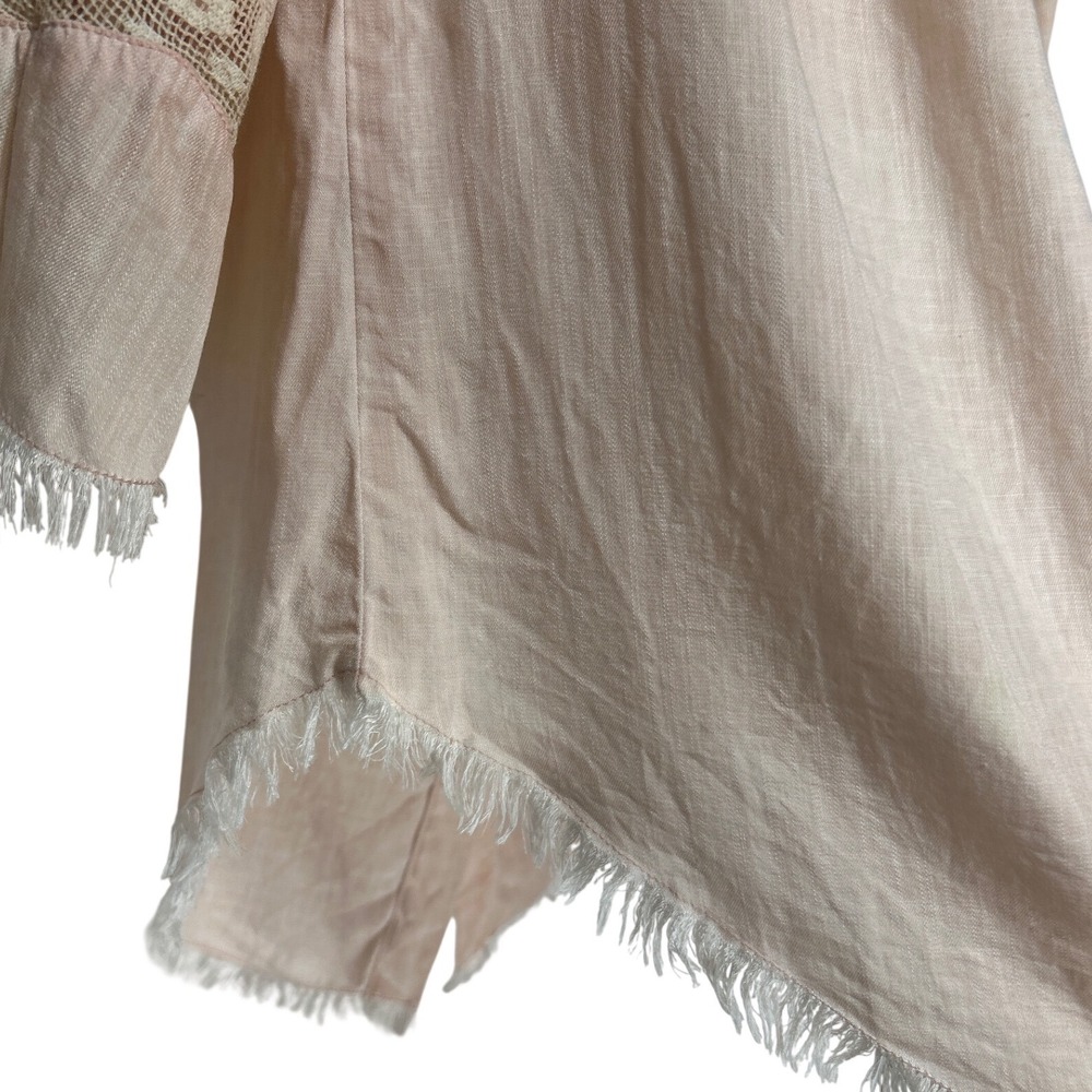 Billy T Cold Shoulder Floral Embroidered Bell Sleeve Fringe Hem Blouse Size S - Picture 7 of 11